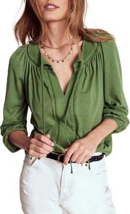 Boden Georgia Smocked Jersey Top in Safari Green at Nordstrom, Size 12