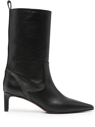 Brunello Cucinelli leather mid-calf boots - women - Rubber/Calf Leather/Calf Leather/Calf Leather - 37 - Black