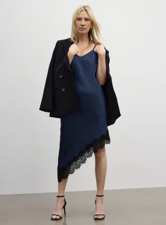 Contemporaine Womens Lace trim satiny asymmetrical dress