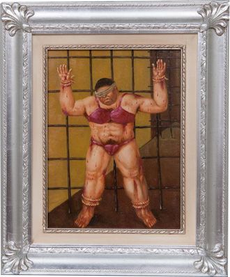 Biscottini International &Oacute;leo Sobre La Tela De Madera Enmarcado Con Efecto Hoja De Plata