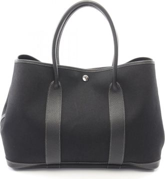 Herm&egrave;s Black Toile Officier Negonda Leather Handbag Tote Bag (Pre-Owned)