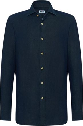 Kiton Denim Overhemd met Handgesneden Knopen - Heren - Spijkeroverhemden - Blauw - L - Denim - Overhemden