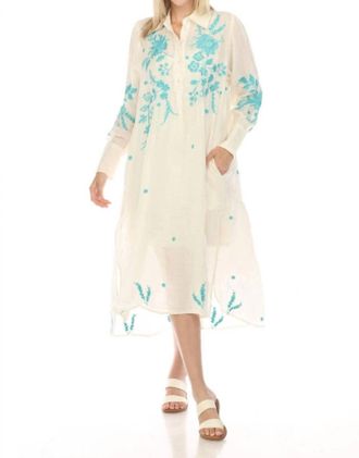 Johnny Was Miel Henley Shirt Dress In Ecru