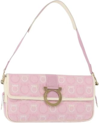 Ferragamo Pre-owned Shoulder Bags, female, Pink, Size: ONE SIZE Pre-owned Canvas Shoulder Bag