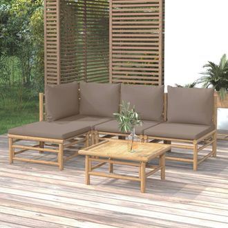vidaXL Vidaxl - Set De Muebles De Jard&iacute;n 5 Piezas Bamb&uacute; Y Cojines Gris Taup&eacute;