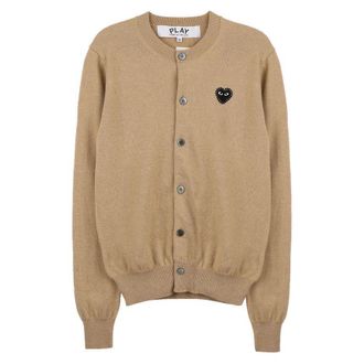 Comme Des Gar&ccedil;ons Black Heart Rhinestone Round Neck Cardigan Top