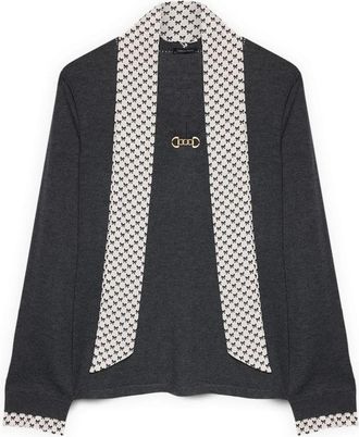 Fiorella Rubino Viscose trui met ge&iuml;ntegreerde sjaal - Dames - Longsleeves - Grijs - XS - Wol - Tops