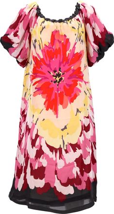 Missoni Floral Printed Midi Puffed Sleeve in Multicolor Silk