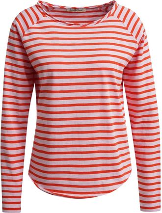 Smith & Soul Langarmshirt SMITH & SOUL, Damen, Gr. XXL, mandarin rot, Single Jersey, Obermaterial: 100% Baumwolle, gestreift, regular fit normal, Rundhals, Raglan&auml;