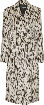 Rotate Zebra Print Long Coat With Double-Breasted Design And Large Lapels