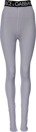 Dolce & Gabbana Gray Nylon DG Logo Mid Waisted Leggings Womens Pants