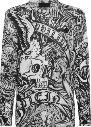 Philipp Plein Pullover Round Neck Tattoo - Heren - Cashmere truien - Zwart - 4XL - Kasjmier - Truien & Vesten