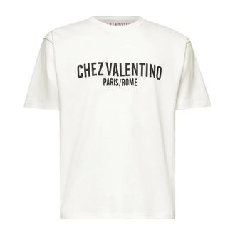 Valentino T-Shirts, male, White, Size: XL Ivory T-shirt with Chez Valentino print