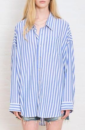 Denimist Oversize Stripe Button-Up Shirt in Wide Blue Stripe at Nordstrom Rack, Size X-Small