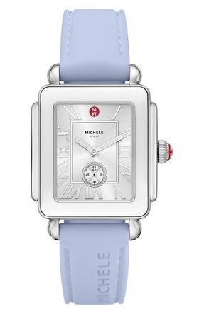 Michele Deco Sport Mid Silicone Strap Watch, 29mm x 31mm in Blue /Silver at Nordstrom