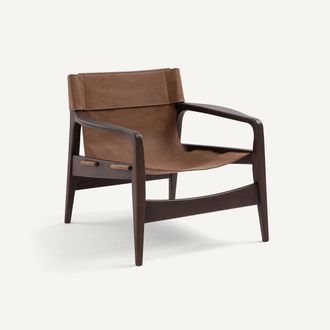 AM.PM Fauteuil van massief gebeitst eiken en leer, Alberto