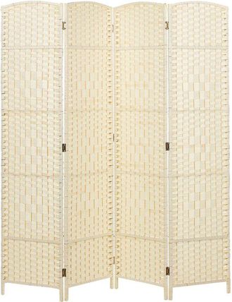 Beliani Biombo separador decorativo tradicional 4 paneles plegable cuerda de papel marco de madera de álamo sala de estar dormitorio natural Lappago