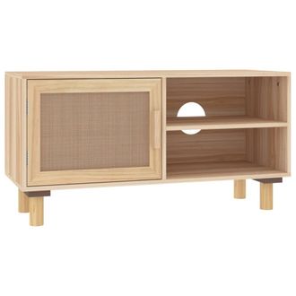 vidaXL Vidaxl - Mueble Para Tv Madera Maciza Pino Y Rat&aacute;n Natural 80x30x40 Cm