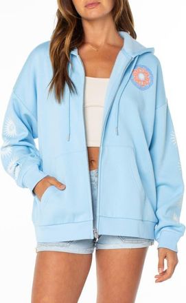 Roxy Evening Lineup Full Zip Fleece Graphic Hoodie in Airy Blue at Nordstrom, Size Xx-Large