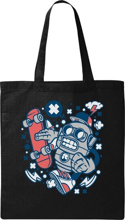 Generic Robot Skater Urban Styled Extreme Cyborg Skater Natural Ecological Cotton Tote Bag Black
