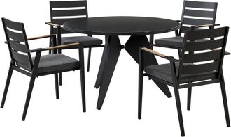 Beliani Conjunto De Comedor 4 Plazas De Metal Negro Gris Madera Mesa Sillas Olmetto/taviano