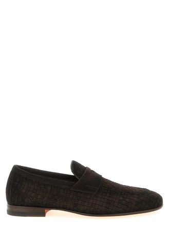Santoni Brown Woven Carlo Loafers