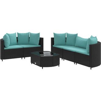 vidaXL Set De Sof&aacute;s De Jard&iacute;n 6 Piezas Y Cojines Rat&aacute;n Sint&eacute;tico Negro Vidaxl