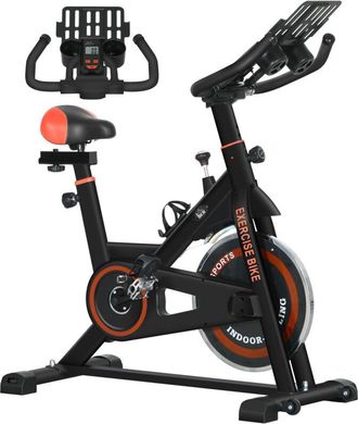 HOMCOM Homcom - Bicicleta Est&aacute;tica Con Resistencia Ajustable Bici Est&aacute;tica Con Volante De Inercia 8 Kg Pantalla Lcd Manillar Y Asiento Regulable Negro Y Rojo