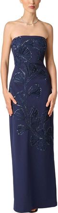 Aidan Mattox Embroidered Crepe Long Dress