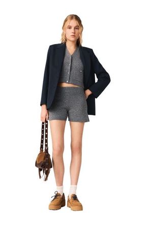 Maje Knit shorts with rhinestones in Grey at Nordstrom, Size 34 Eu