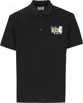 Moschino Black Classic Collar Patches Cotton Polo Shirt