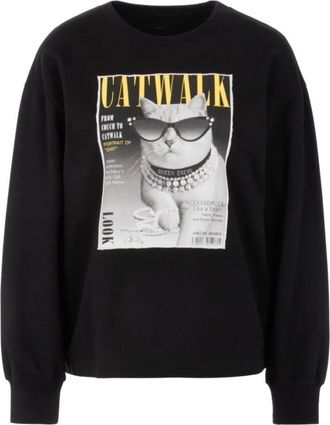 Marc Cain Sweatshirt met iconische print - Dames - Sweatshirts & Hoodies - Zwart - Maat: 2XL Katoen