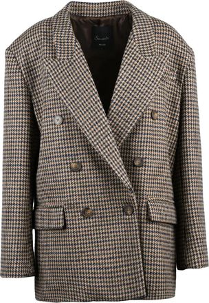 Souvenir Double-Breasted Houndstooth Jacket with Wide Lapels