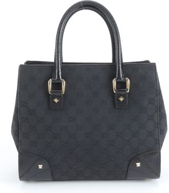 Gucci Black Leather Canvas Handbag Tote Bag (Pre-Owned)