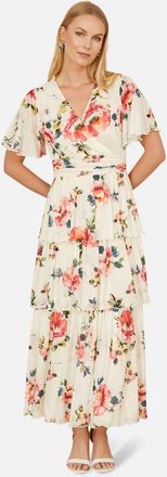 Yumi Mesh V-Neck Tiered Maxi Dress in Ivory at Nordstrom, Size 14