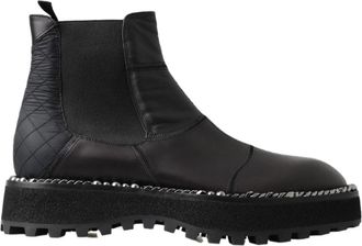 Dolce & Gabbana Elegante Zwarte Enkel Stretch Laarzen - Heren - Chelseaboots - Zwart - 45 EU - Leer - Schoenen