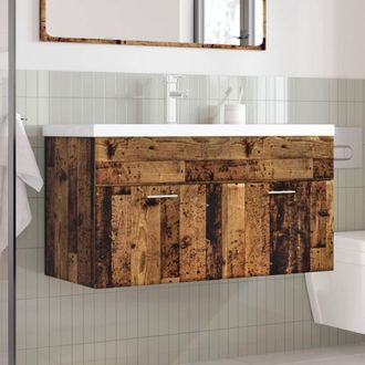 Berkfield Home Stylish Bathroom Sink Cabinet with Built-in Basin Old Wood in Brown