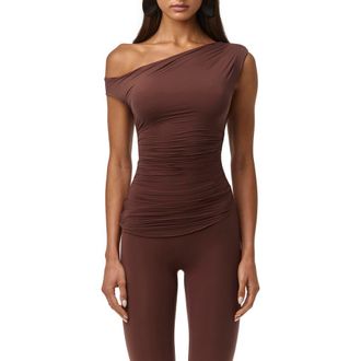 Naked Wardrobe Ruched One-Shoulder Top in Chocolate at Nordstrom, Size X-Small