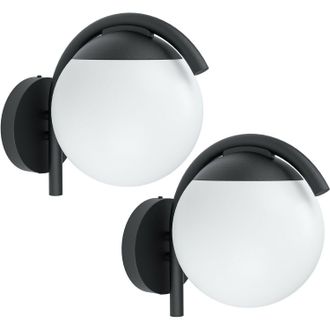 Loops 2 PACK IP44 Outdoor Wall Light Black & Diffused Shade 1x 28W E27 Porch Lamp