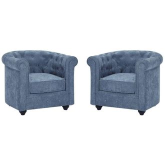 Vente-Unique Set di 2 poltrone in tessuto blu CHESTERFIELD