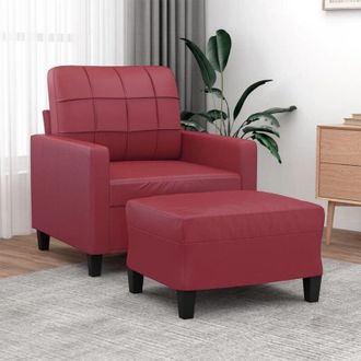 vidaXL Sill&oacute;n Con Taburete Cuero Sint&eacute;tico Rojo Tinto 60 Cm Vidaxl
