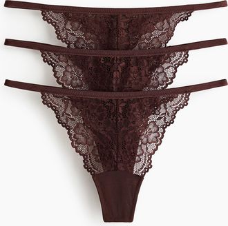 H&M 3er-Pack Tangas aus Spitze - Brown