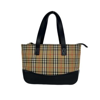 Burberry Beige Black Canvas Leather Handbag Tote Bag (Pre-Owned)