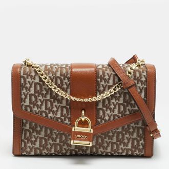 DKNY Dkny Ella Large Brown/beige Signature Canvas And Leather Shoulder Bag