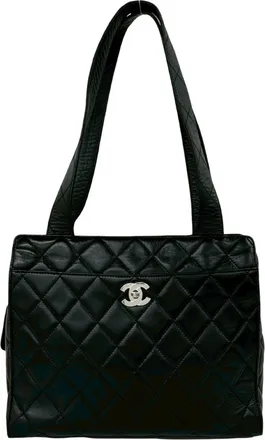 Chanel Black Leather Shoulder Bag Tote Bag (Pre-Owned)
