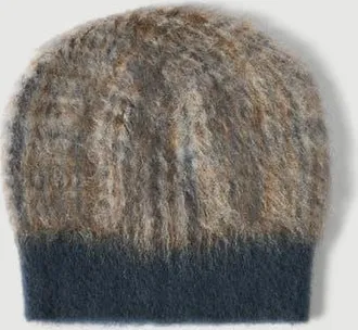 Brunello Cucinelli Mohair and would Prince of Wales double knit beanie in Dark Grey at Nordstrom, Size X-Small