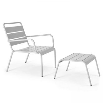 Oviala Sill&oacute;n reclinable y reposapi&eacute;s de metal blanco
