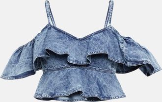 Isabel Marant Voloteo ruffled chambray crop top