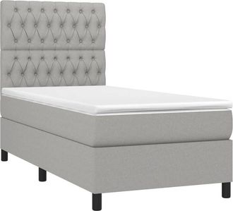 vidaXL Vidaxl - Cama Box Spring Colch&oacute;n Y Luces Led Tela Gris Claro 90x190 Cm