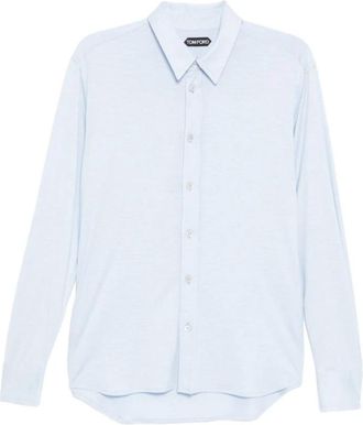 Tom Ford Lichtgewicht Alledaags Overhemd met Parelmoeren Knopen - Heren - Casual Overhemden - Blauw - L - Overhemden